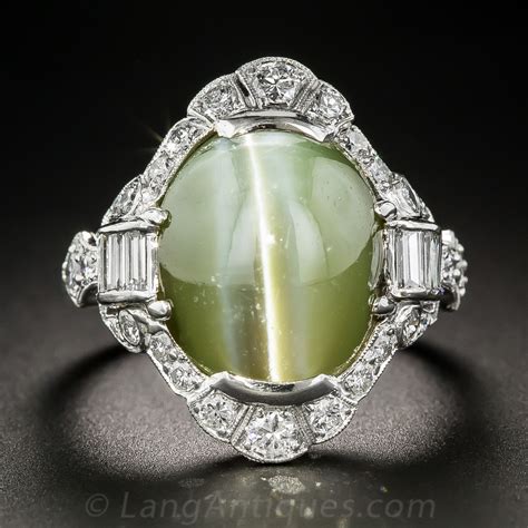 18.50 Carat Chrysoberyl Cat's-Eye Platinum Diamond Art Deco Ring