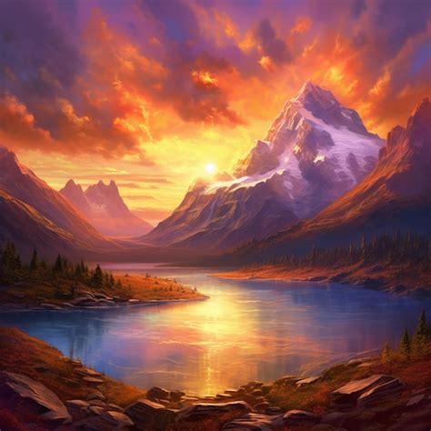 Premium AI Image | Majestic Mountains at Sunset