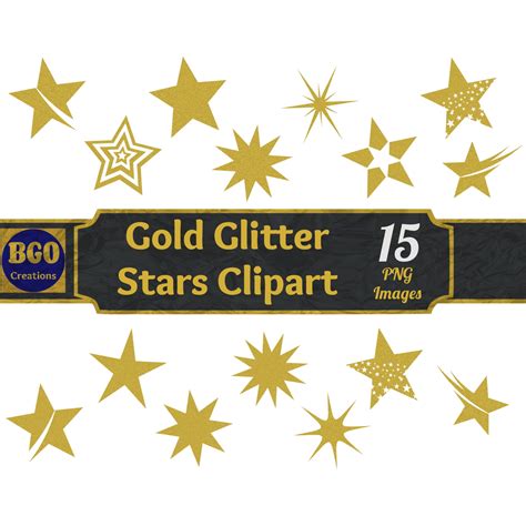 Gold Glitter Stars PNG Bundle, 15 Star Images, Printable Stars Clipart, Stars Clip Art, Gold ...