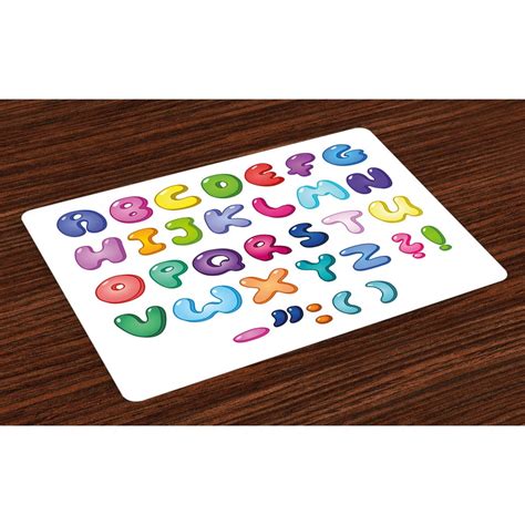 Letters Placemats Set of 4 Bubble Shaped 3D Style Alphabet Set Colorful Kids Children Design ...