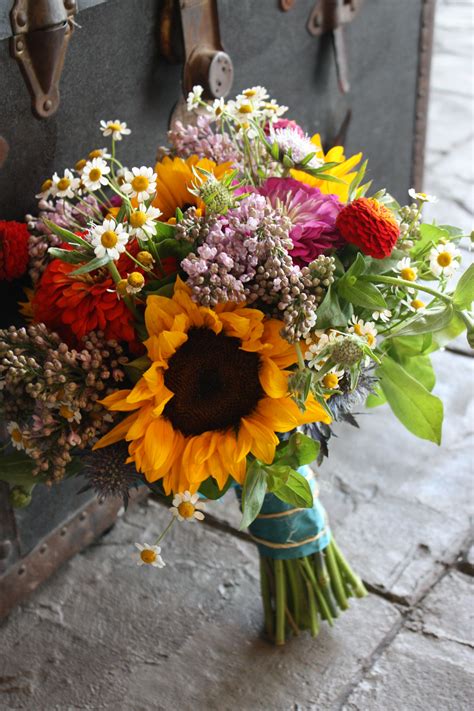 #sunflower #wildflower Wildflower Sunflower Bouquet with Daisies, Cornflower, Zinnias. Perfect ...