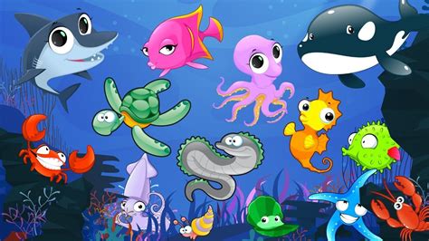 Learn Sea Animals Names and Sounds | With Cartoon Characters for Kids # ...