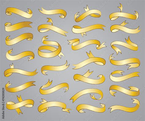 Sets of ribbon banners in gold vector illustration Stock Vector | Adobe ...