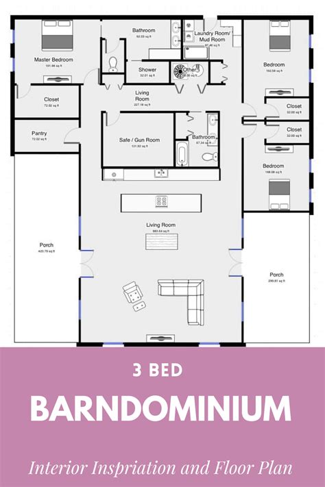 Stunning 3 Bedroom Barndominium Floor Plans | Barn homes floor plans, Barndominium floor plans ...