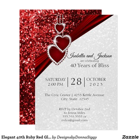 Elegant 40th Ruby Red Glitter Anniversary Design Invitation | Zazzle.com | Invitation design ...