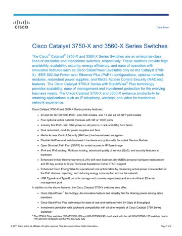 Cisco Catalyst 3750-X Datasheet | Manualzz