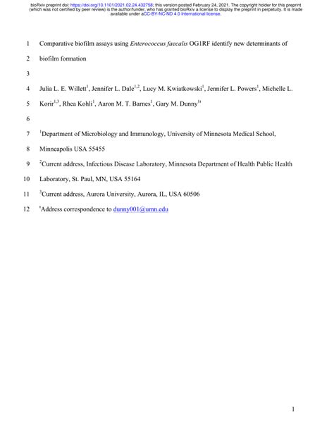 (PDF) Comparative biofilm assays using Enterococcus faecalis OG1RF identify new determinants of ...