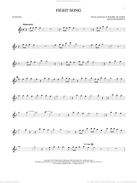 Platten - Fight Song sheet music for alto saxophone solo [PDF]