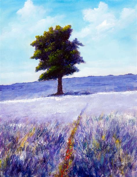 An Tree in a Lavender Field - Oil Painting - Fine Arts Gallery ...