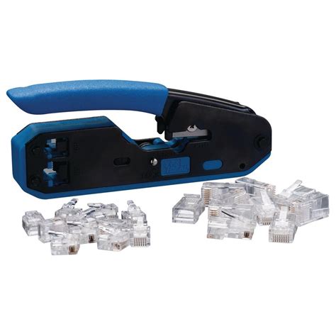 Ideal RJ45/RJ11 Modular Plug Crimper Kit Tool with 10 RJ45 (8P8C) and 10 RJ11 (6P6C) Modular ...