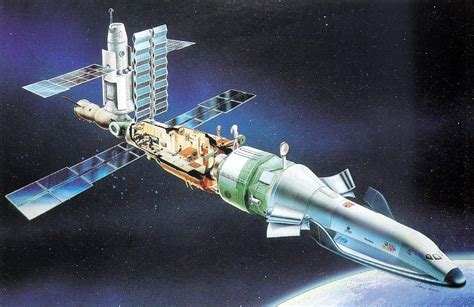 ESA Hermes spaceplane docks early stage Mir Soviet orbital base. | Space shuttle, Space station ...