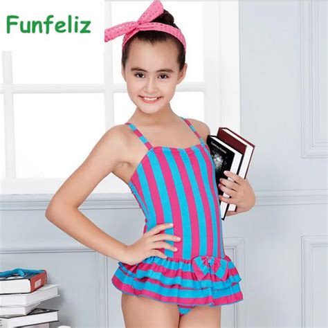 Aliexpress.com : Buy Funfeliz Girls Swimsuit one piece swimwear Striped ...