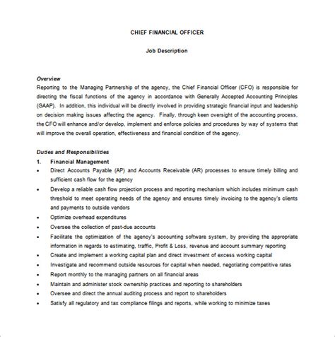 Cfo Job Description Template