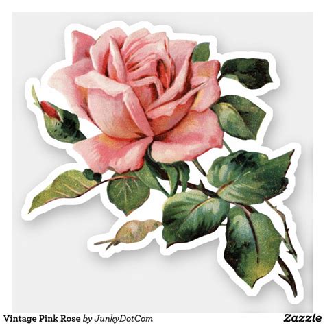 Vintage Pink Rose Heart Sticker