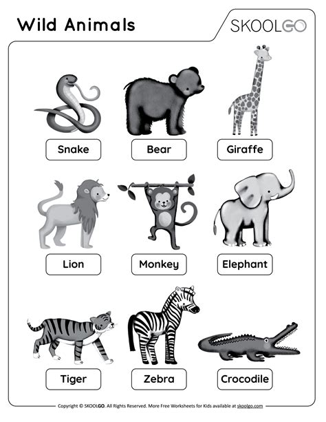 Wild Animals - Free Worksheet - SKOOLGO