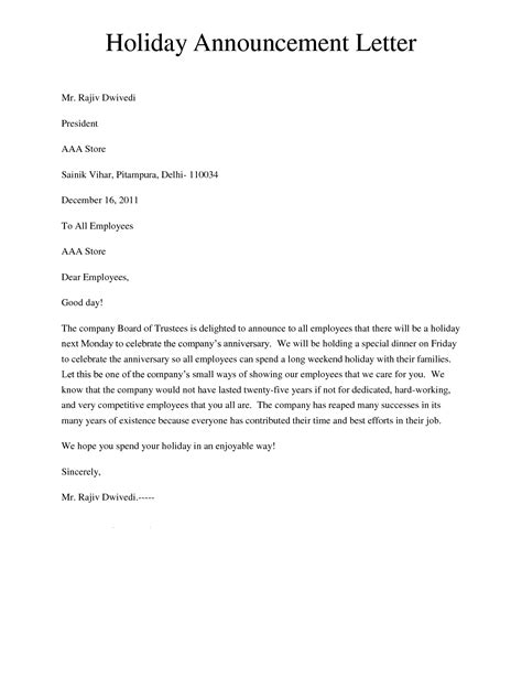 Holiday announcement letter - Giving a letter to inform about the holiday called holiday notice ...