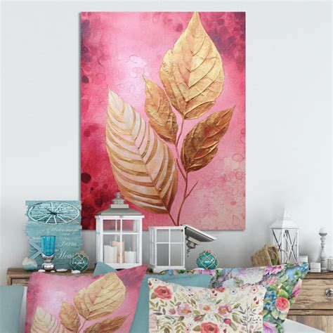 Winston Porter Pink Gold Leafs Harmony I - Floral Metal Wall Art Living Room | Wayfair
