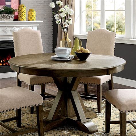 Furniture of America Kora Rustic Round Trestle Wood Dining Table in ...