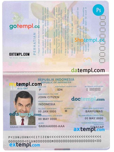 Indonesia passport editable PSD files, scan and photo look templates, 2 in 1 – Intempl