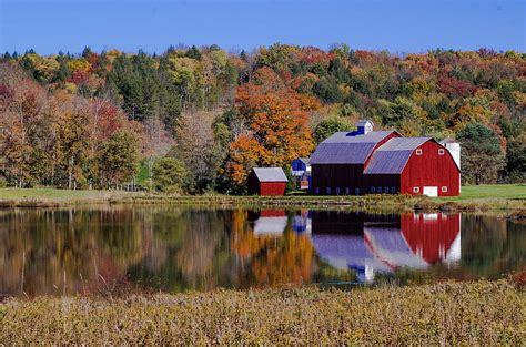 : autumn, lake, reflection, fall, barn, landscape, pond, cornfield ...