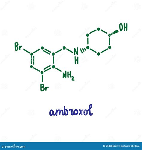 Ambroxol Hand Drawn Vector Formula Chemical Structure Lettering Blue ...