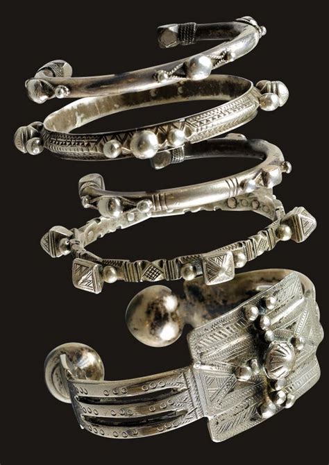 Mauritania | Four bracelets and an anklet from Mauritania | Silver ...