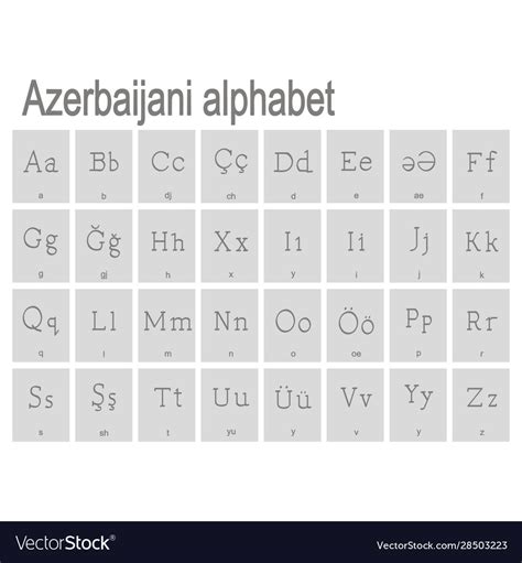 Monochrome icons with azerbaijani alphabet Vector Image