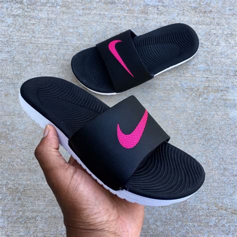 Nike Shoes | Wmns Nike Kawa Sandals Swoosh Womens Black Pink | Color ...