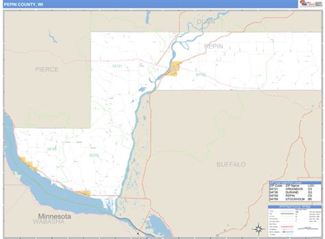 Pepin County, Wisconsin Zip Code Wall Map | Maps.com.com