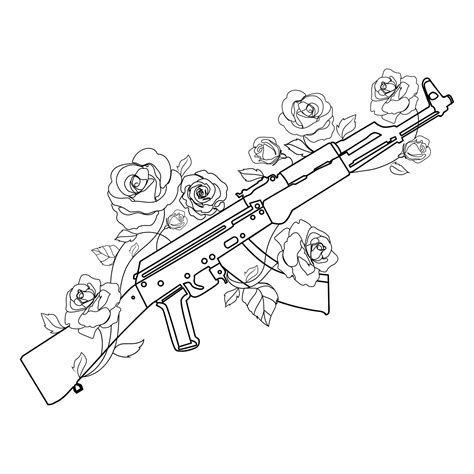 Premium Vector | Anti Terrorism Day conceptAK 47 Kalashnikov assault rifle with flowers roses ...