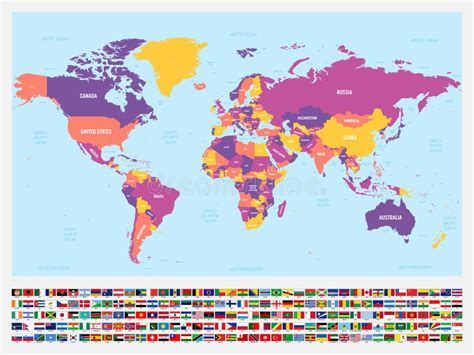 Map of Word for Schools with Set of Flags Stock Vector - Illustration of border, north: 302187021