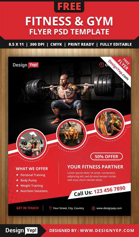 Free Fitness & Gym Flyer PSD Template - DesignYep | Gym poster, Fitness design gym, Fitness flyer