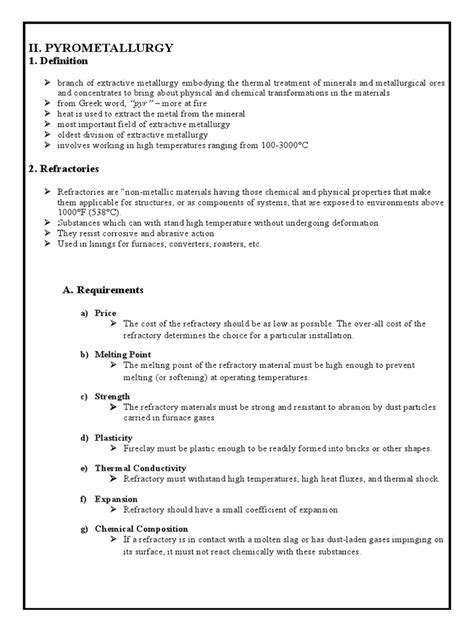 II - Pyrometallurgy Metallurgy.2 | PDF | Refractory | Smelting