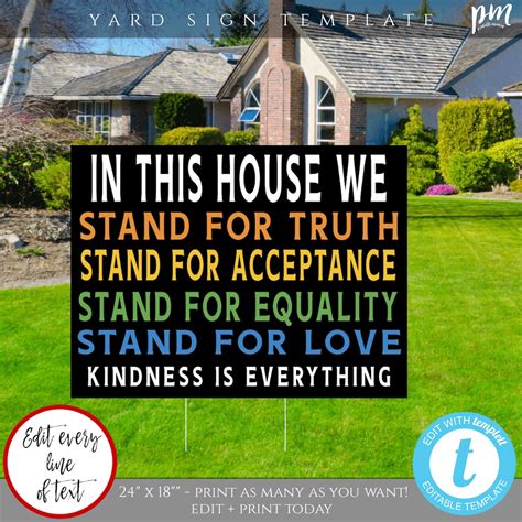 In This House We Believe Yard Sign Template, Kindness is Everything ...