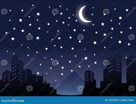 Silhouette Night in the City and Building Landscape Vector Stock Vector - Illustration of nature ...