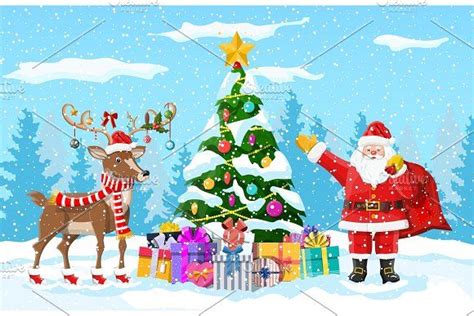 Festive Christmas Scene with Santa and Reindeer