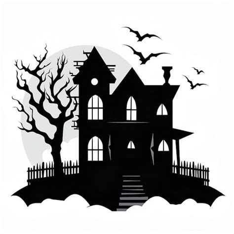 Black_and_white_silhouette_of_a_haunted_house_clipart | Premium AI ...