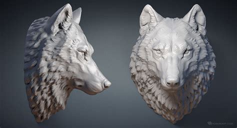 Wolf head digital sculpture. 3d model. MAX, STL, OBJ files