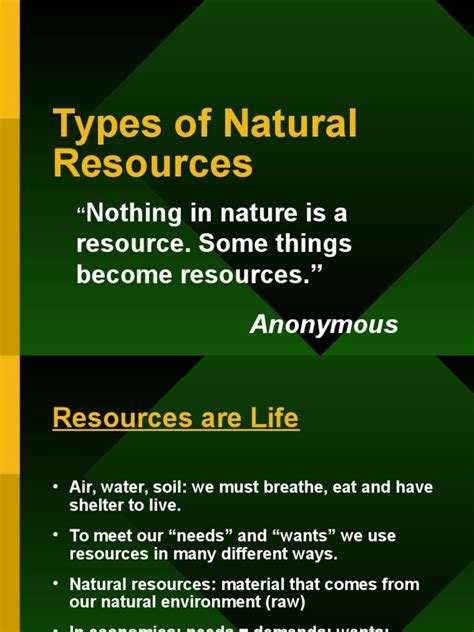 Types of Natural Resources[1] | Resource | Renewable Resources