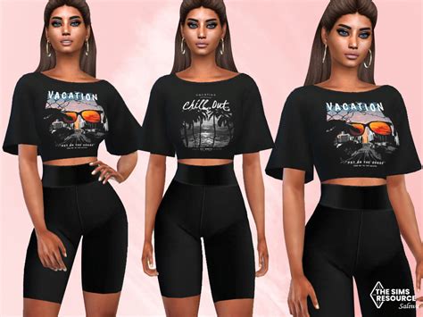 The Sims Resource - Short Sleeve Crop Tops