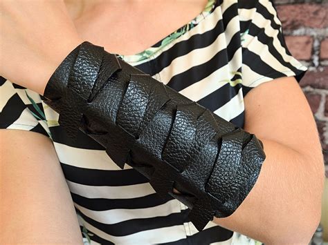 Wide Leather Wrist Guard Leather Arm Bracelet Black Leather | Etsy