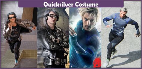 four different pictures of men in costumes with the caption'quicksilver costume