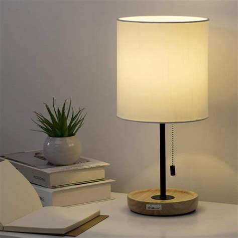 HAITRAL Bedside Table Lamp - Modern Nightstand Lamps with Wooden Base, Pull Chain Switch Desk ...