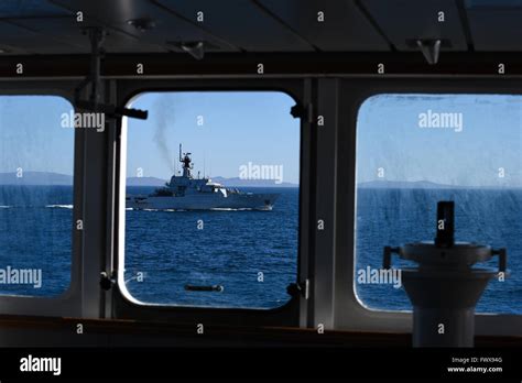 HMS Clyde conducting a sail past to salute Her Royal Highness The ...