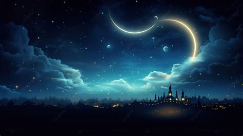 Ramadan Kareem Background Crescent Moon Night Sky, Crescent Moon, Crescent, Ramadan Night ...