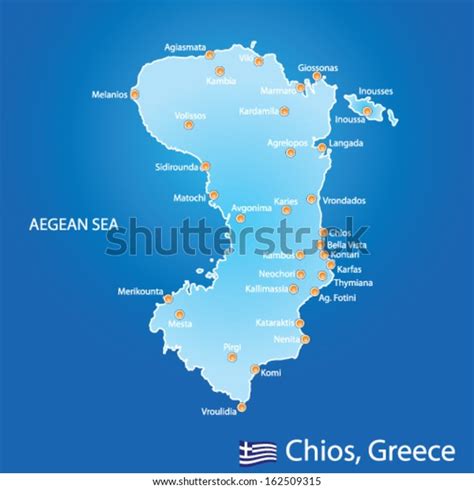 Island Chios Greece Map On Blue Stock Vector (Royalty Free) 162509315