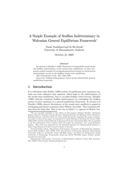 (PDF) A Simple Example of Sraffian Indeterminacy in Walrasian General Equilibrium Framework