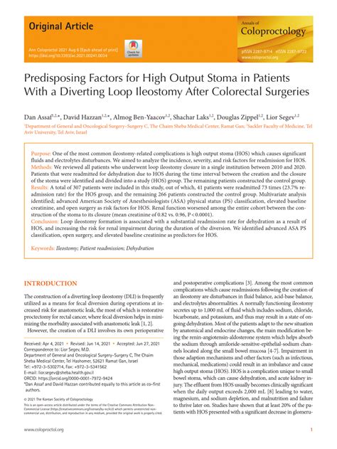 (PDF) Predisposing Factors for High Output Stoma in Patients With a ...