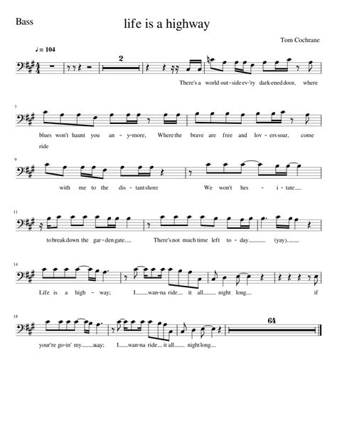 Life is a highway Bass sheet music for Voice download free in PDF or MIDI