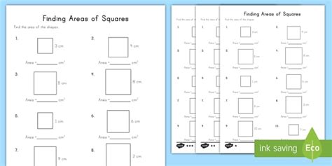 Finding Areas of Squares Differentiated Worksheet / Worksheets